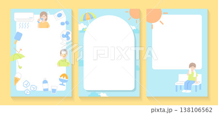 淡いカラーの熱中症対策ポスターテンプレート3種セット 夏の注意喚起ベクター 淡いカラーの熱中症対策ポスターテンプレート3種セット 夏の注意喚起ベクター 138106562