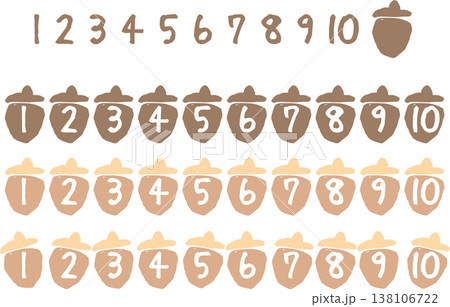 数字入り装飾パーツセット 1-10 どんぐりモチーフ｜森のシンプルかわいいデザイン シルエット・カラ 138106722
