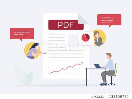 クラウド環境でPDFをオンライン共有・共同編集するビジネスパーソン クラウド環境でPDFをオンライン共有・共同編集するビジネスパーソン 138106753