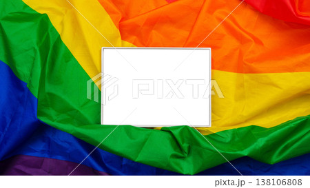 Blank space on rainbow flag for LGBTQ pride message Blank space on rainbow flag for LGBTQ pride message 138106808