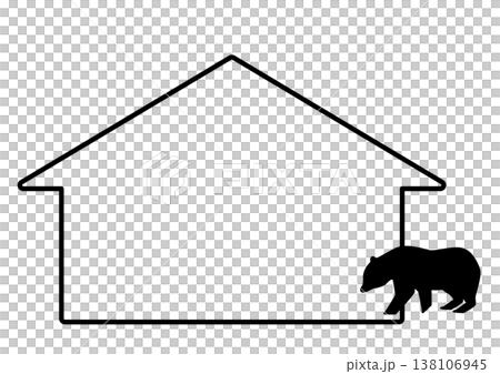 Icon of a house invaded by a bear; wild animal sightings in residential areas; warnings; measures to prevent damage from wild animals. 138106945