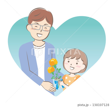 父の日にバラの花を渡す女の子 138107128