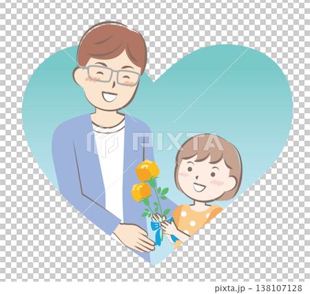 父の日にバラの花を渡す女の子 138107128