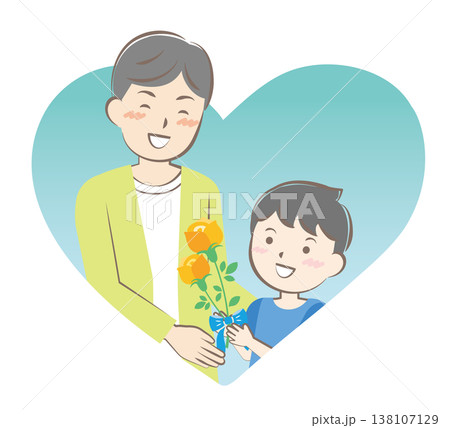 父の日にバラの花を渡す男の子 138107129
