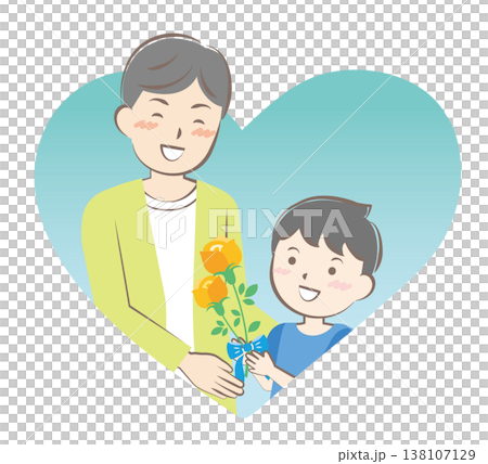 父の日にバラの花を渡す男の子 138107129