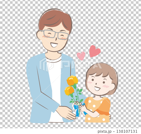 父の日にバラの花を渡す女の子 138107131