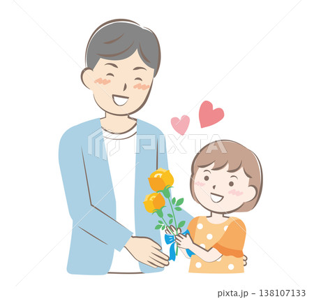 父の日にバラの花を渡す女の子 138107133