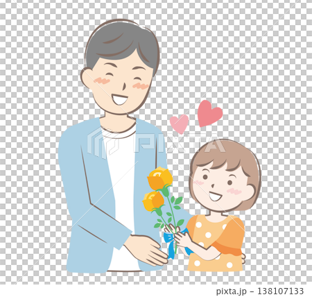 父の日にバラの花を渡す女の子 138107133