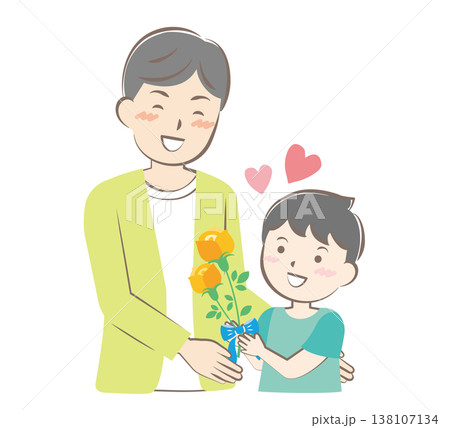 父の日にバラの花を渡す男の子 138107134