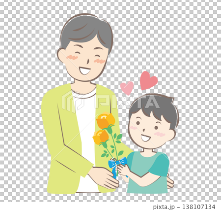 父の日にバラの花を渡す男の子 138107134