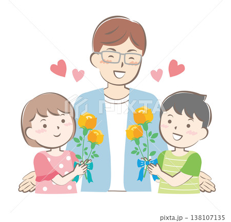 父の日にバラの花を渡す男の子と女の子 138107135