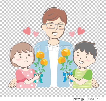父の日にバラの花を渡す男の子と女の子 138107135