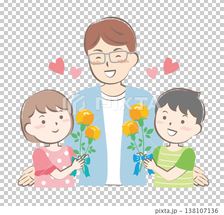 A boy and a girl giving each other roses on Father's Day A boy and a girl giving each other roses on Father's Day 138107136