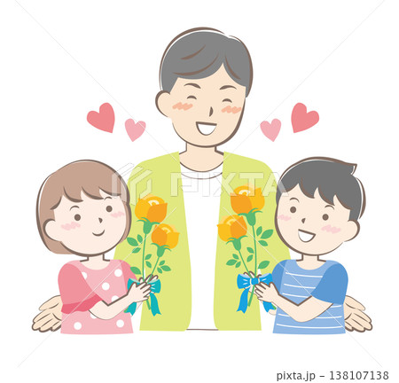 父の日にバラの花を渡す男の子と女の子 138107138