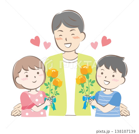 父の日にバラの花を渡す男の子と女の子 138107139