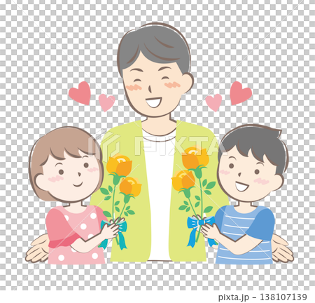 父の日にバラの花を渡す男の子と女の子 138107139