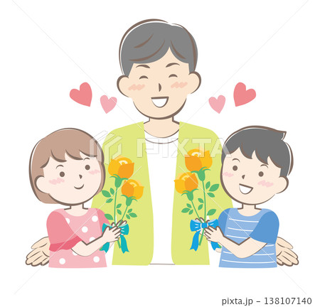父の日にバラの花を渡す男の子と女の子 138107140