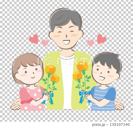 父の日にバラの花を渡す男の子と女の子 138107140