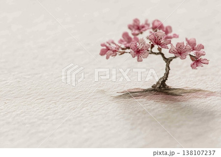 質感のある紙の上に描かれた一本の小さな桜の木 138107237