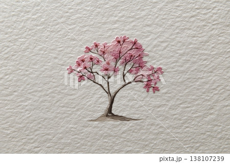 質感のある紙の上に描かれた一本の小さな桜の木 138107239