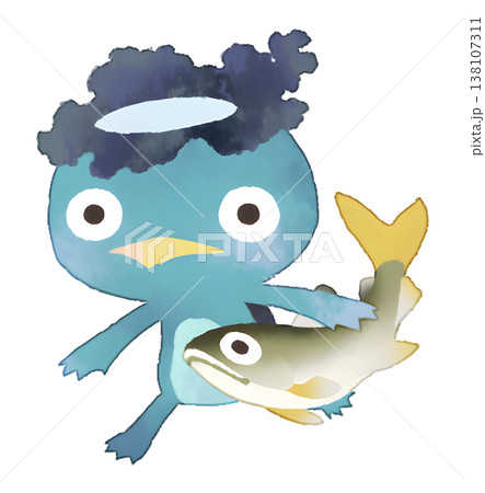 鮎を持つ河童のイラスト 水彩風 透過PNG 鮎を持つ河童のイラスト 水彩風 透過PNG 138107311