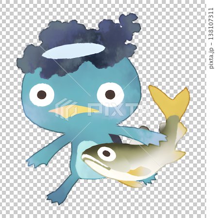 鮎を持つ河童のイラスト 水彩風 透過PNG 鮎を持つ河童のイラスト 水彩風 透過PNG 138107311