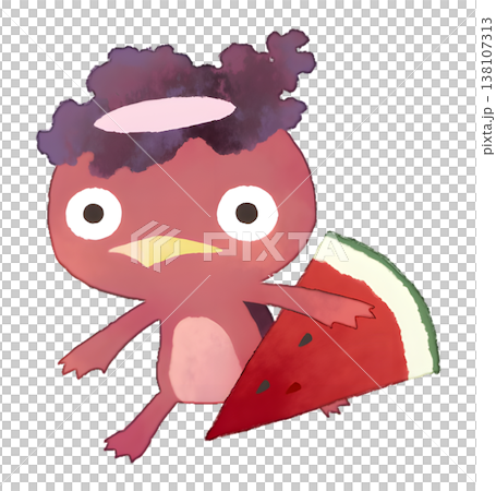 スイカを持つ河童のイラスト 水彩風 透過PNG 138107313