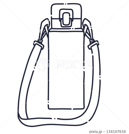 肩にかけられる水筒のゆるい線画イラスト 肩にかけられる水筒のゆるい線画イラスト 138107638