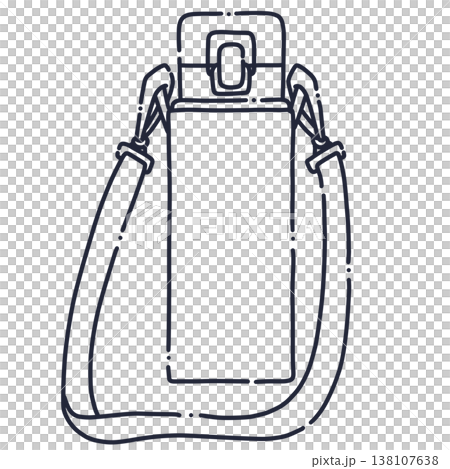 肩にかけられる水筒のゆるい線画イラスト 肩にかけられる水筒のゆるい線画イラスト 138107638