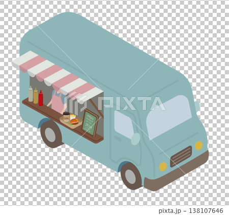 Isometric illustration of a food truck serving street food. 138107646