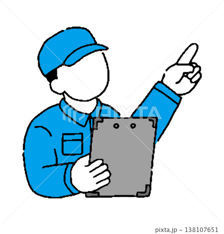 指を指して確認する作業着姿の男性 138107651