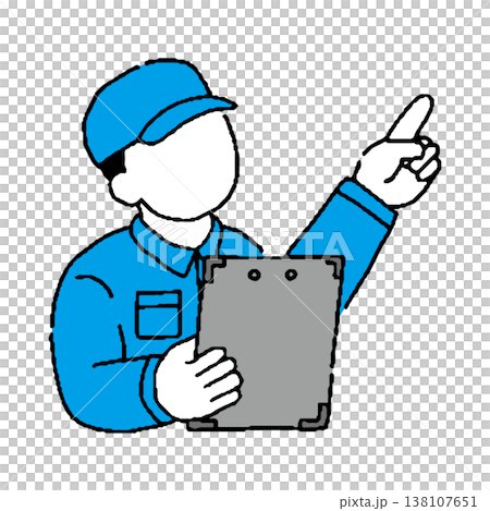 指を指して確認する作業着姿の男性 138107651