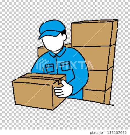 ダンボールを移動する作業着姿の男性 138107653