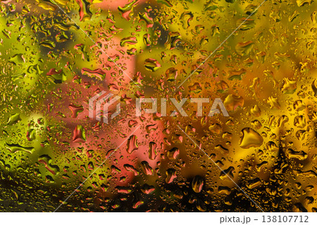 abstract background fall, glass drops autumn yellow leaves wet october weather 138107712