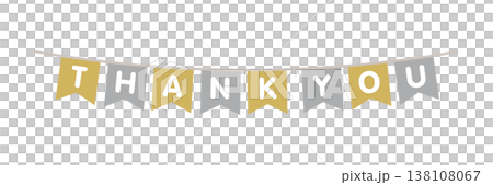 Thank You Garland with V-cut Ribbon, Gold and Silver Colors, High-Quality, Horizontal Design 138108067