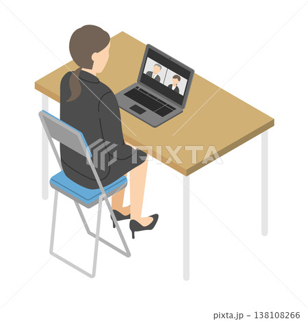 オンライン面接をする女性・アイソメトリック 138108266