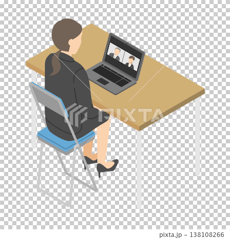 オンライン面接をする女性・アイソメトリック 138108266