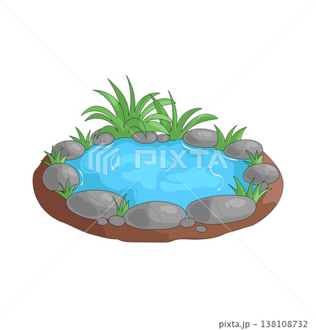Illustration of Small pond with green grass Illustration of Small pond with green grass 138108732