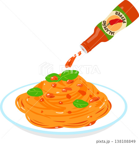 ハラペーニョソースをかけたトマトソースパスタ 138108849