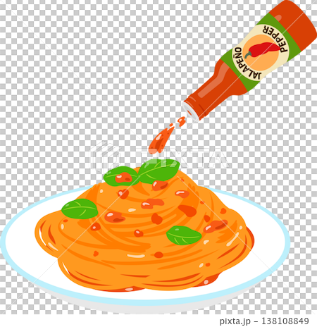 ハラペーニョソースをかけたトマトソースパスタ 138108849