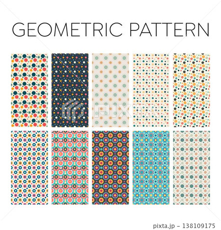 Colorful Geometric Circle Pattern Bundle, Retro Polka Dot Seamless Backgrounds, Mid Century Modern Abstract Dot Textures, Digital Paper Pack 138109175