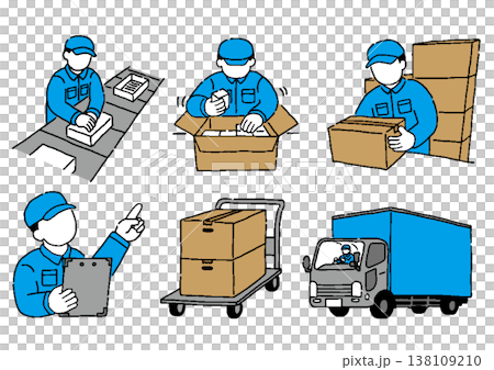 Illustration material of a man in work clothes carrying manufactured goods 138109210