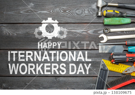 Celebrating International Workers Day with tools on a wooden table Celebrating International Workers Day with tools on a wooden table 138109675