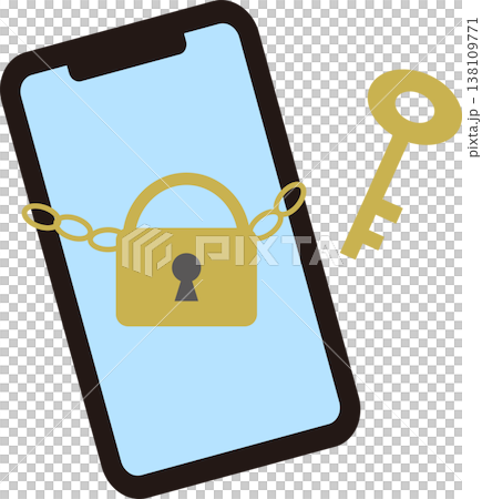 スマホセキュリティを象徴するロックと鍵のイメージイラスト素材 スマホセキュリティを象徴するロックと鍵のイメージイラスト素材 138109771