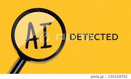 Focus on AI detection through a magnifying glass on a yellow background 138109791
