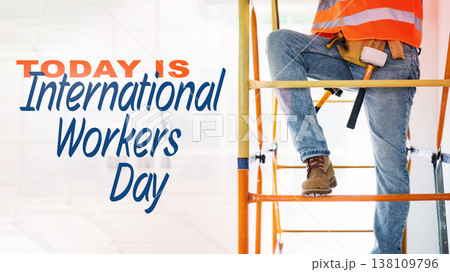 Workers celebrate International Workers Day on May 1 in a construction site environment Workers celebrate International Workers Day on May 1 in a construction site environment 138109796