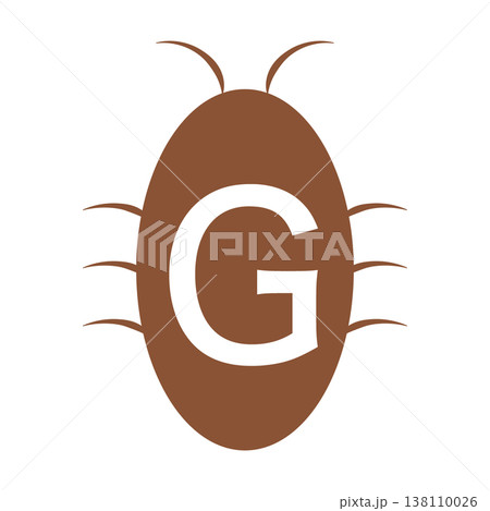ゴキブリのデフォルメアイコンイラスト、Gの文字入り、茶色 138110026