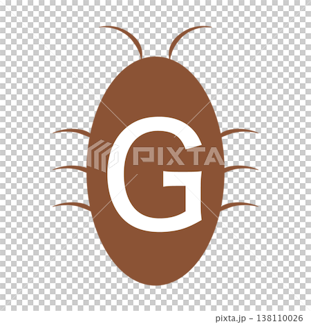 ゴキブリのデフォルメアイコンイラスト、Gの文字入り、茶色 138110026
