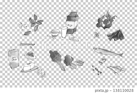 含鈣食物的黑白插圖 含鈣食物的黑白插圖 138110028