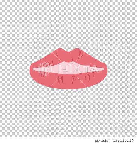 An illustration of chapped lips with vertical wrinkles. Lip care 138110214